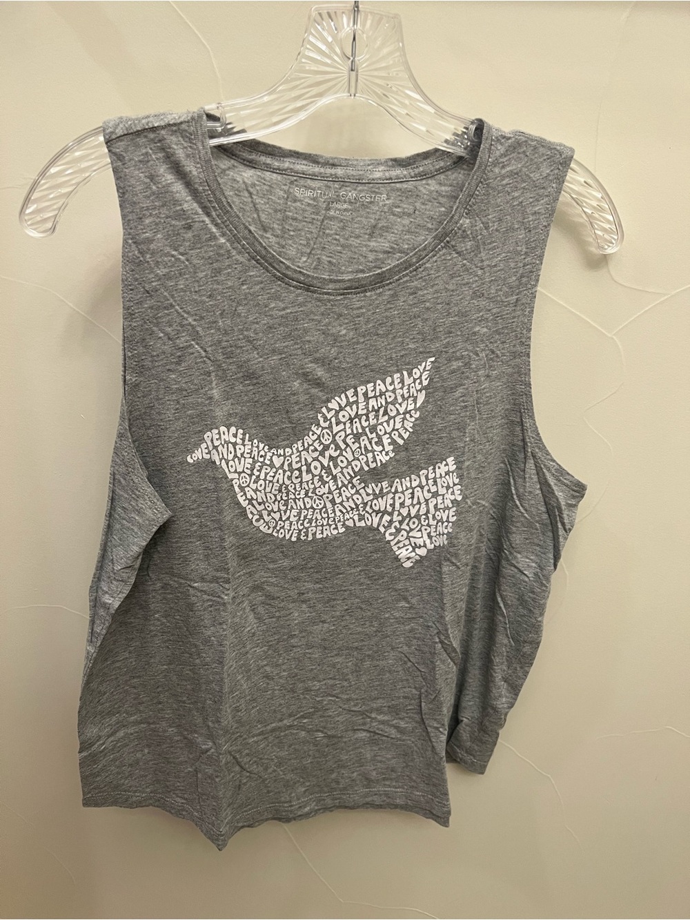 Spiritual Gangster Gray Muscle Tank with White Dove Word Graphic
